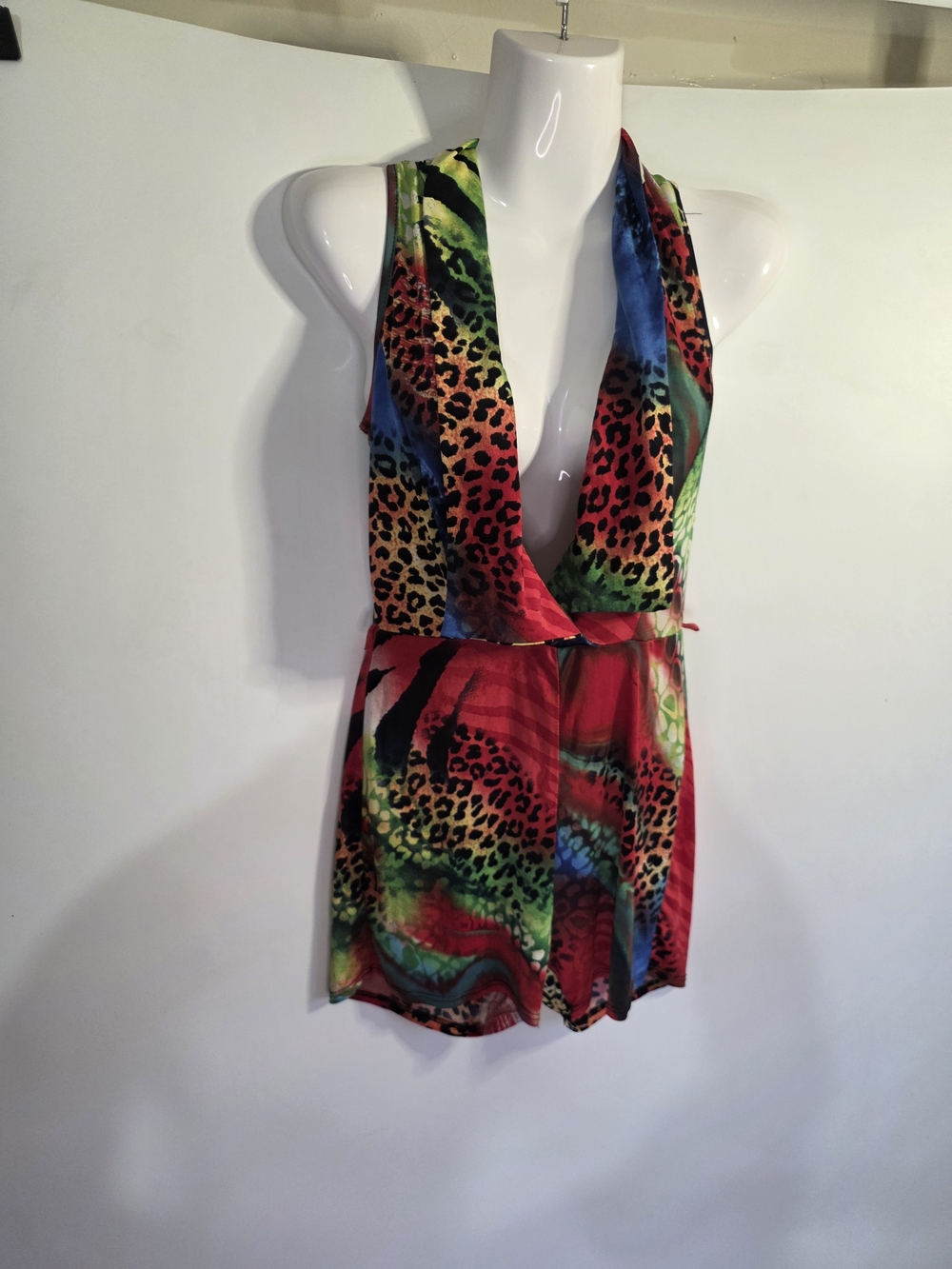 Multicolor Animal Print Deep V One-Piece Bodysuit Size S